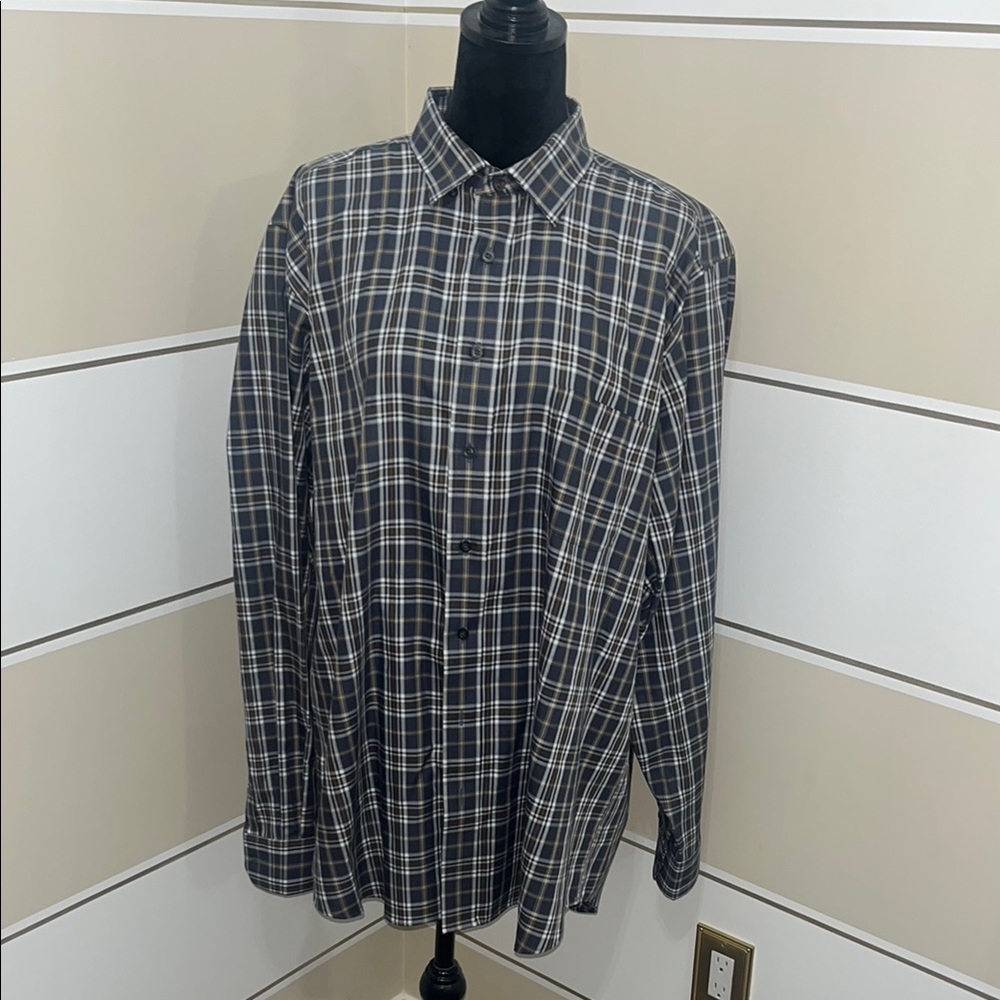 Kirkland Signature Navy and White Plaid Shirt